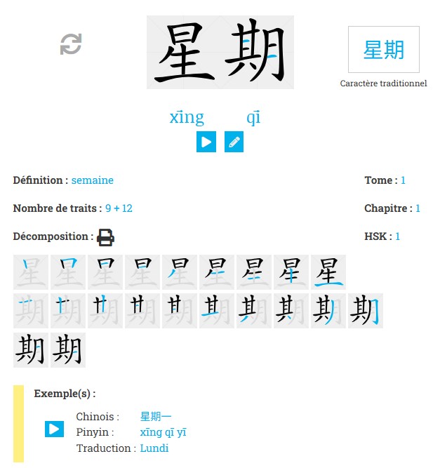 Semaine en chinois - Apprendre caracteres chinois - Beijing Cursus