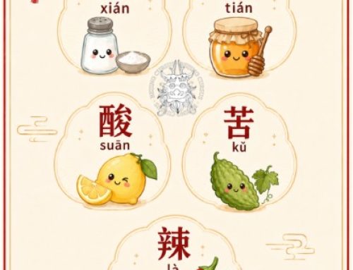 Les 5 saveurs en chinois : sucré, salé, amer, acide et piquant